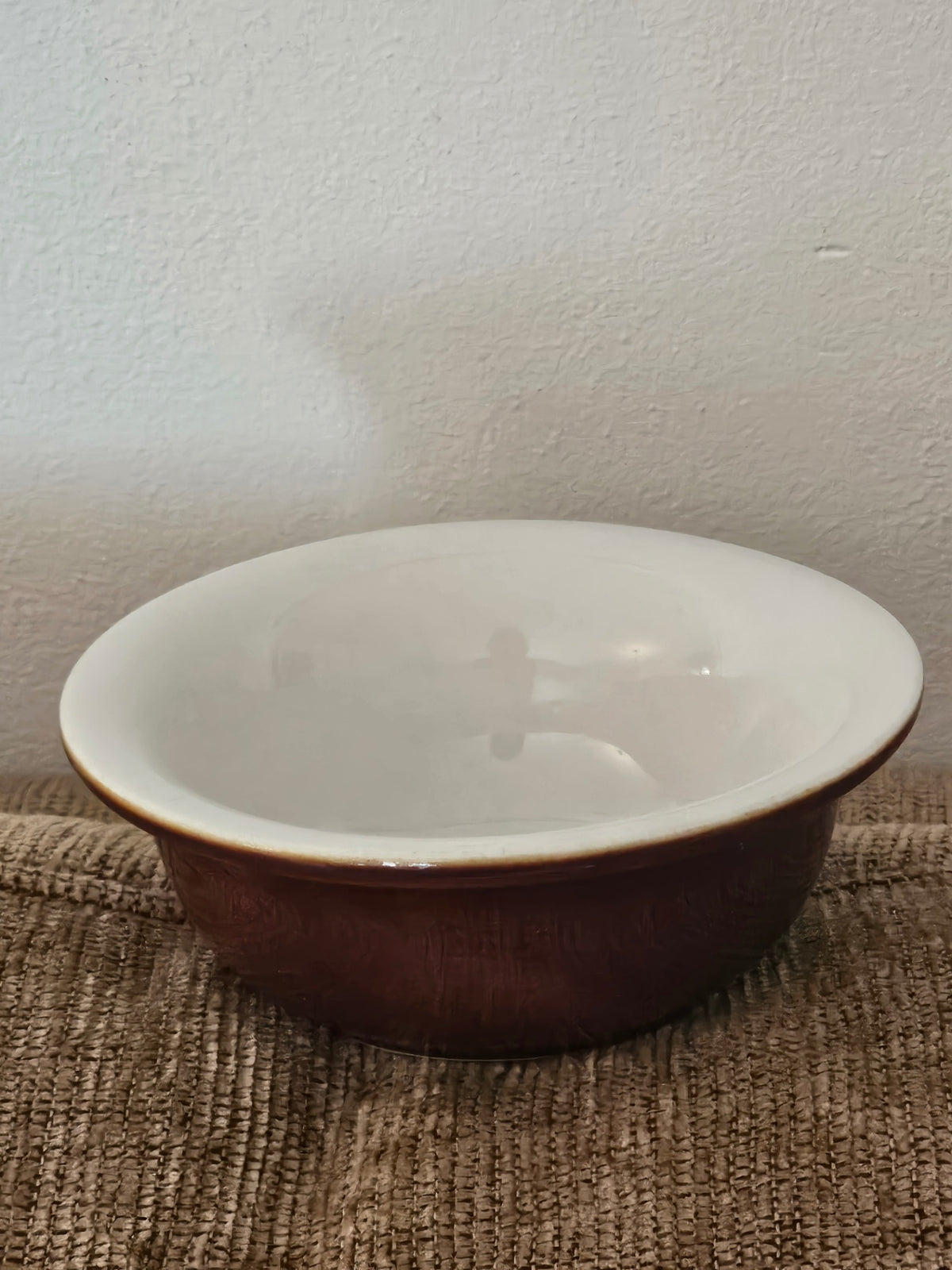 Vint Small brown/white Hall bowl 5 in D approx