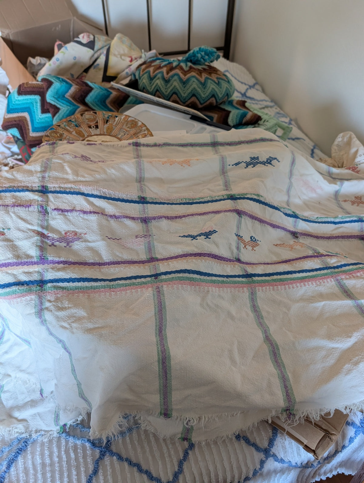 Vintage Guatemalan (?) Tablecloth (note the worn areas)