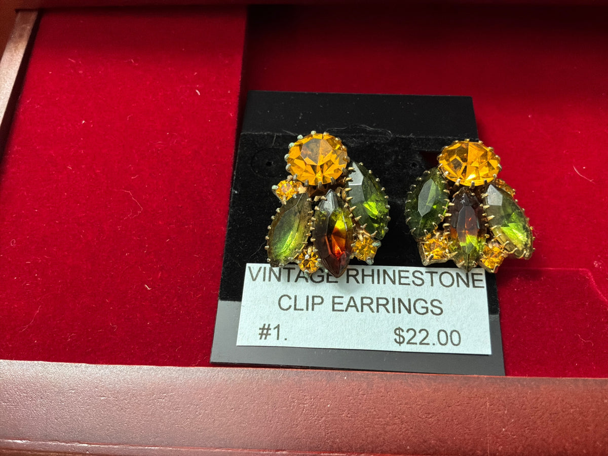 Vintage rhinestone clip earrings