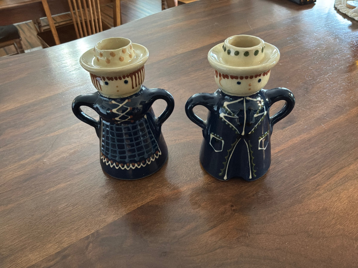 Hand painted Polish pottery candle holders