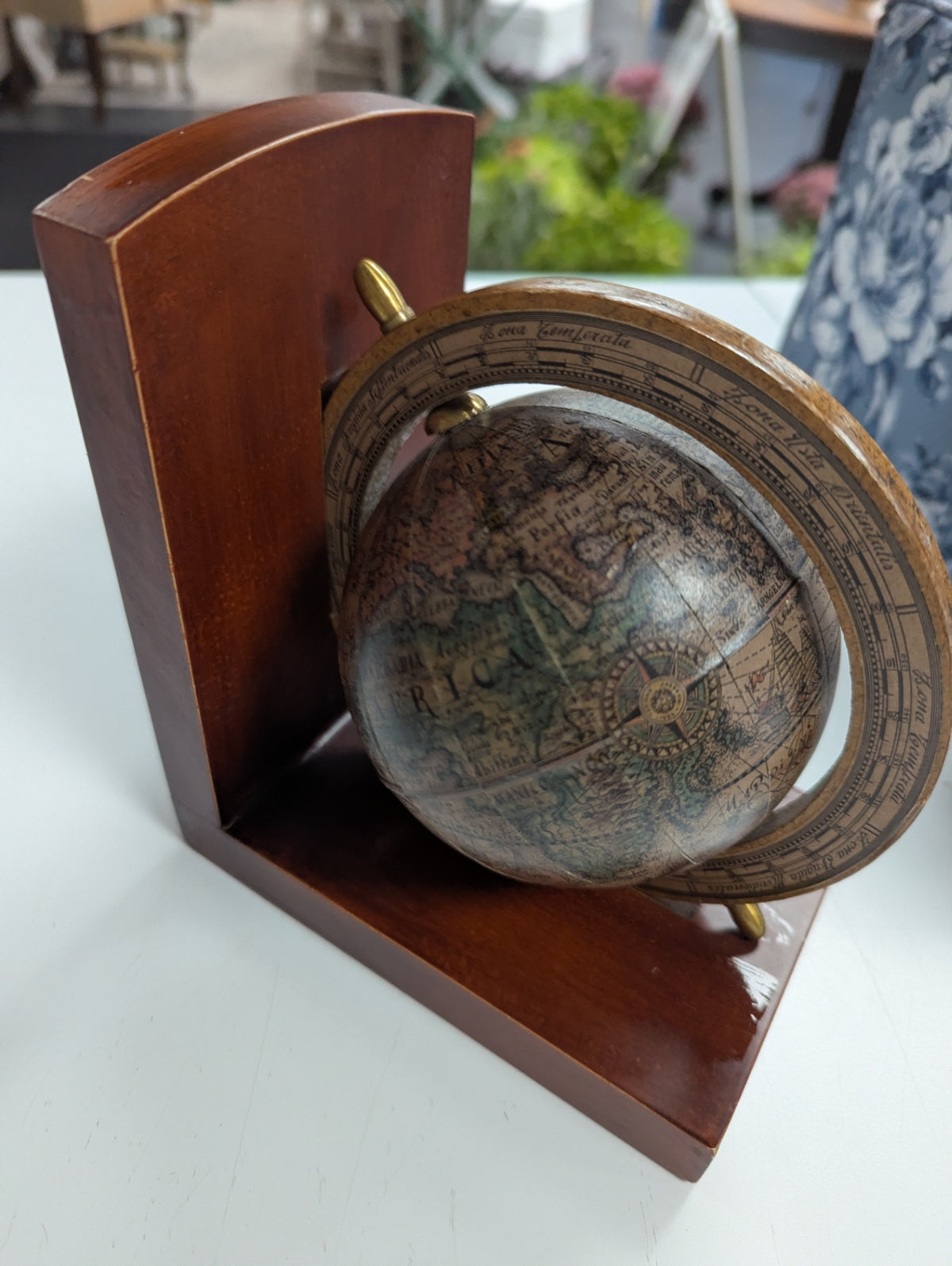 Mid Century Spinning Globe Wooden Book Ends from Italy