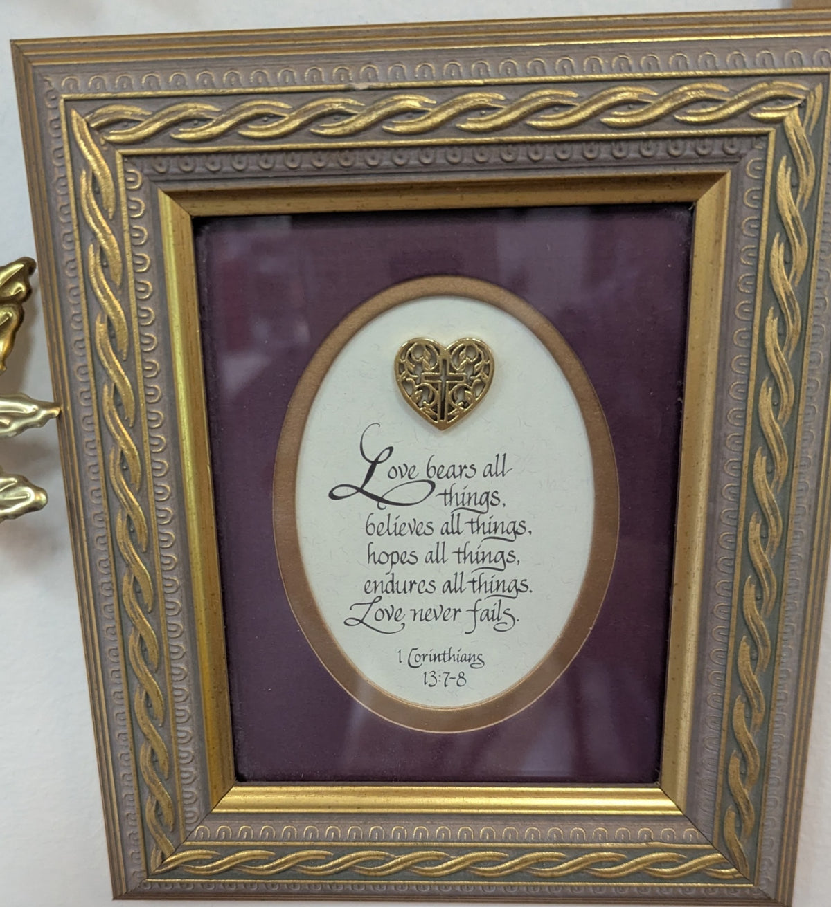 Vtg. Ornate Gold Framed Corinthians (13:7-8) Small Pic.