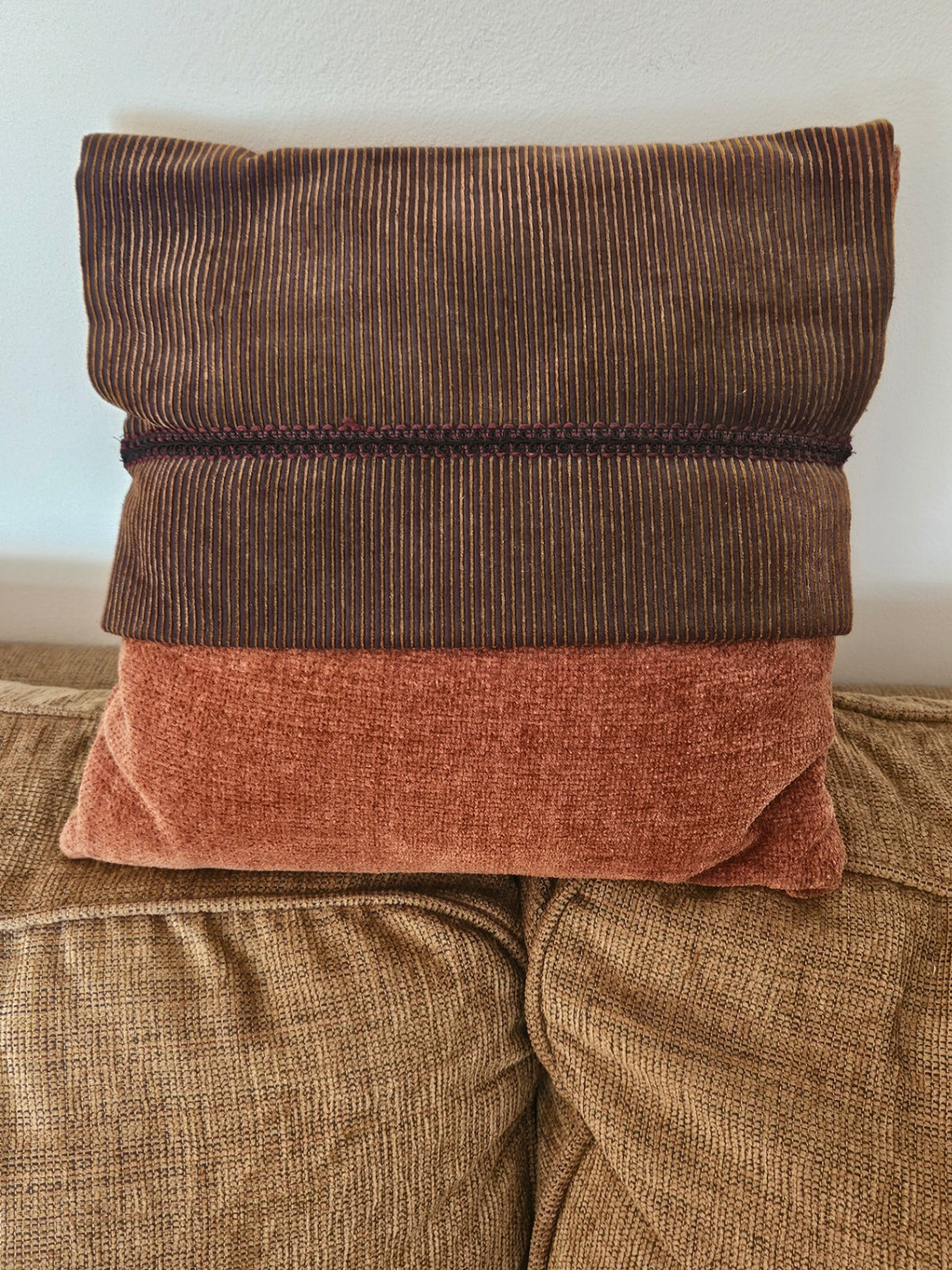 Black/orange corduroy envelope style pillow 12x12 approx