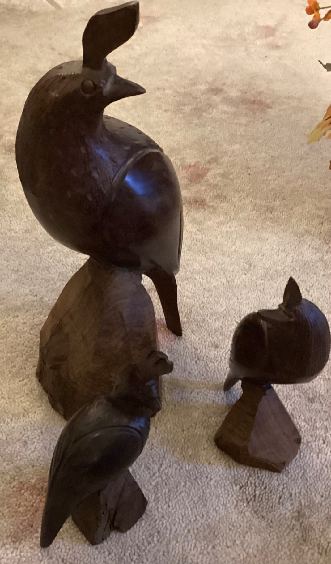 Hand carved Ironwood quail, set of 3