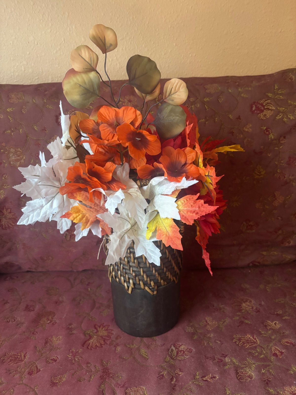 Wood & Wrapped Handled Vase -Philippines with Autumn arrangement