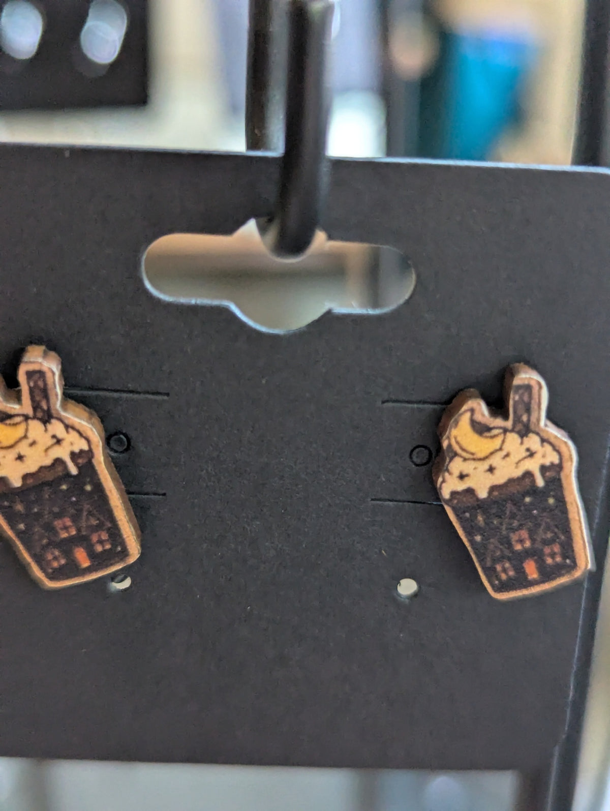 Haunted house wooden earrings mini