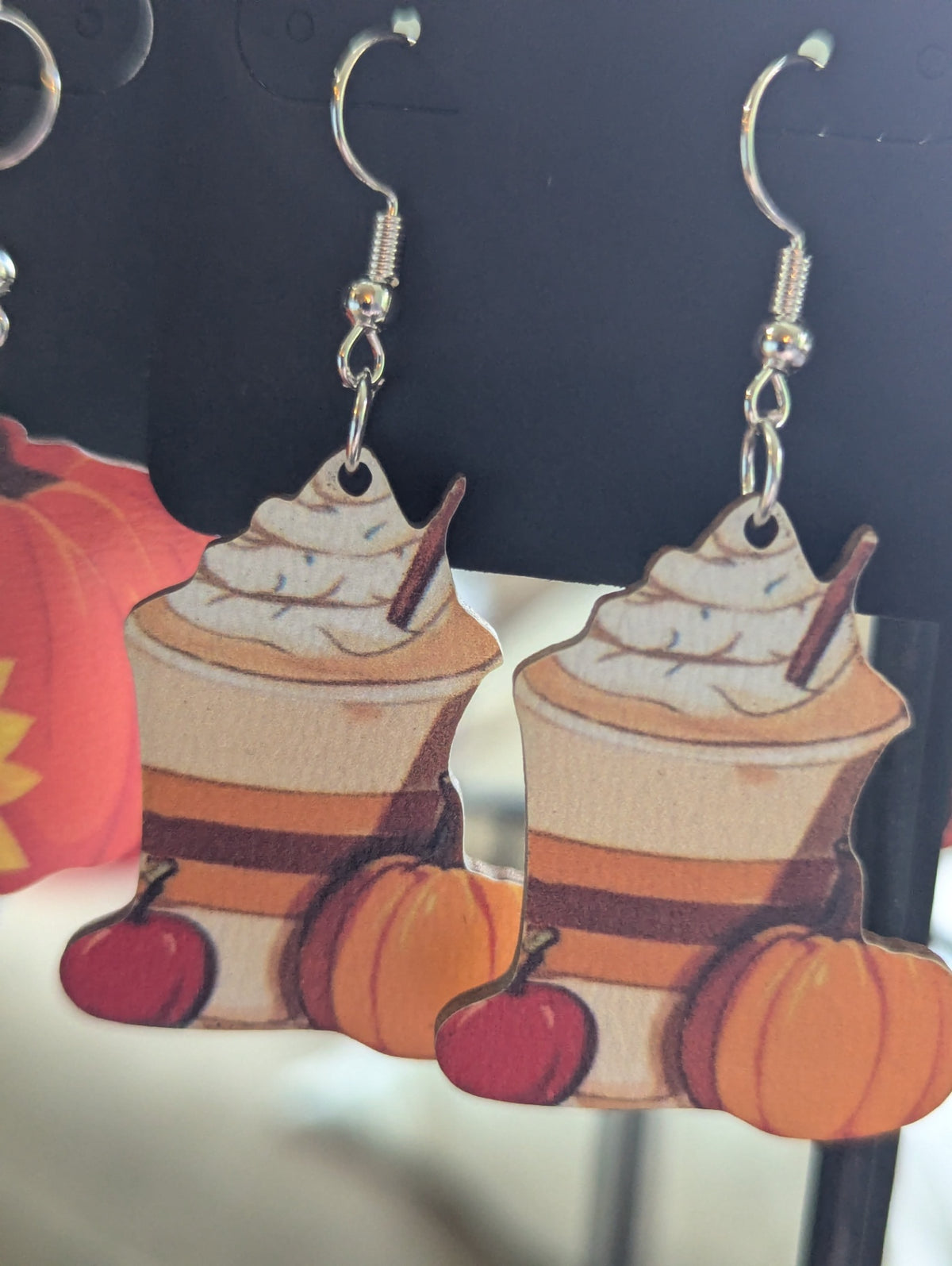 Spiced pumpkin latte wooden earrings large