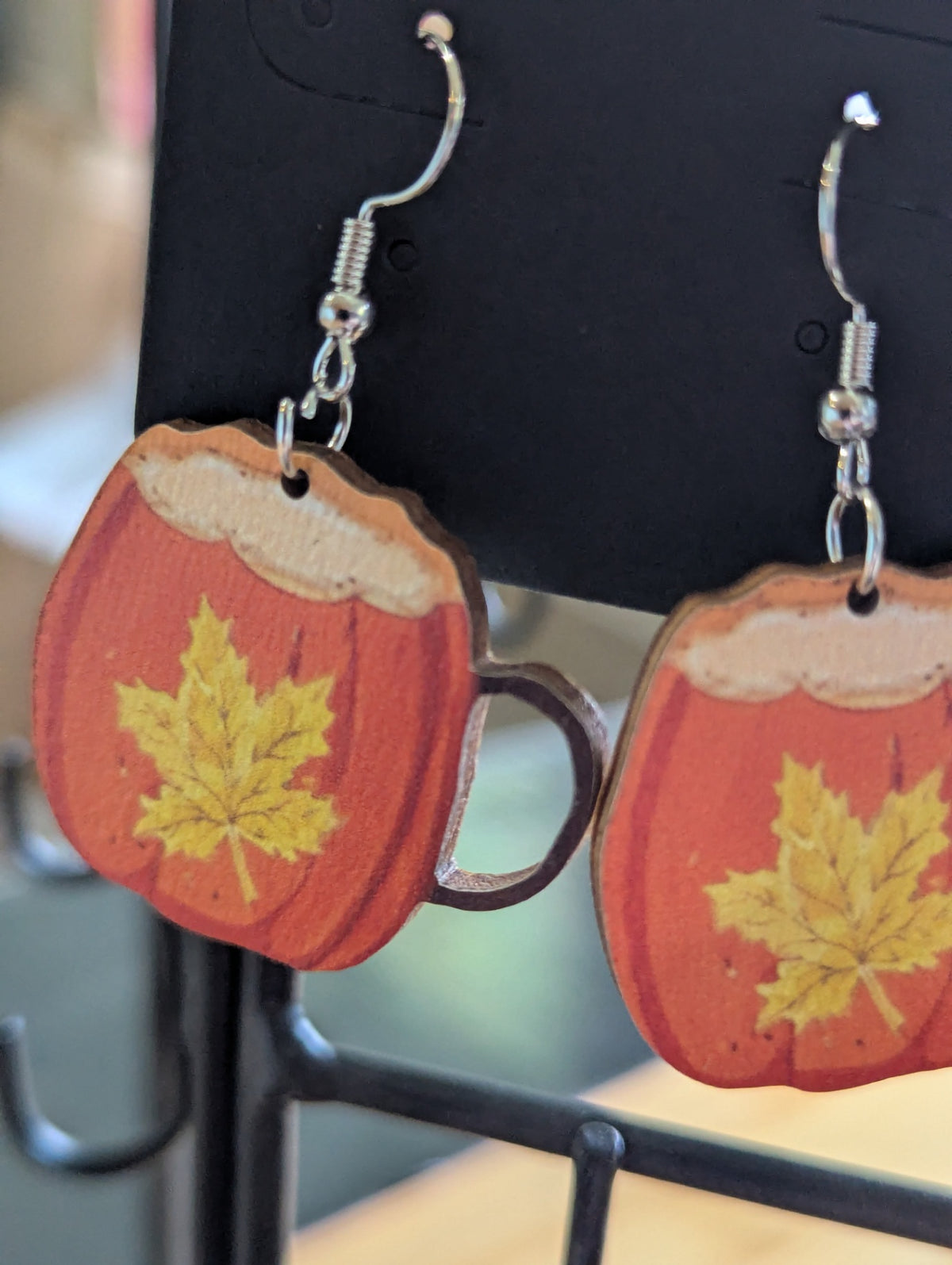 Pumpkin mug earrings wooden large
