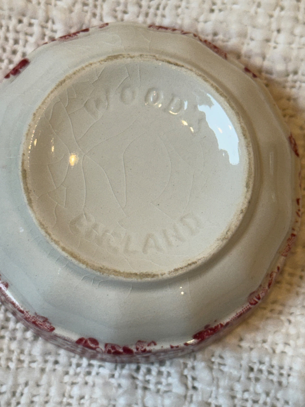 Red transferware Individual salt dip or pinch bowl WOOD'S England