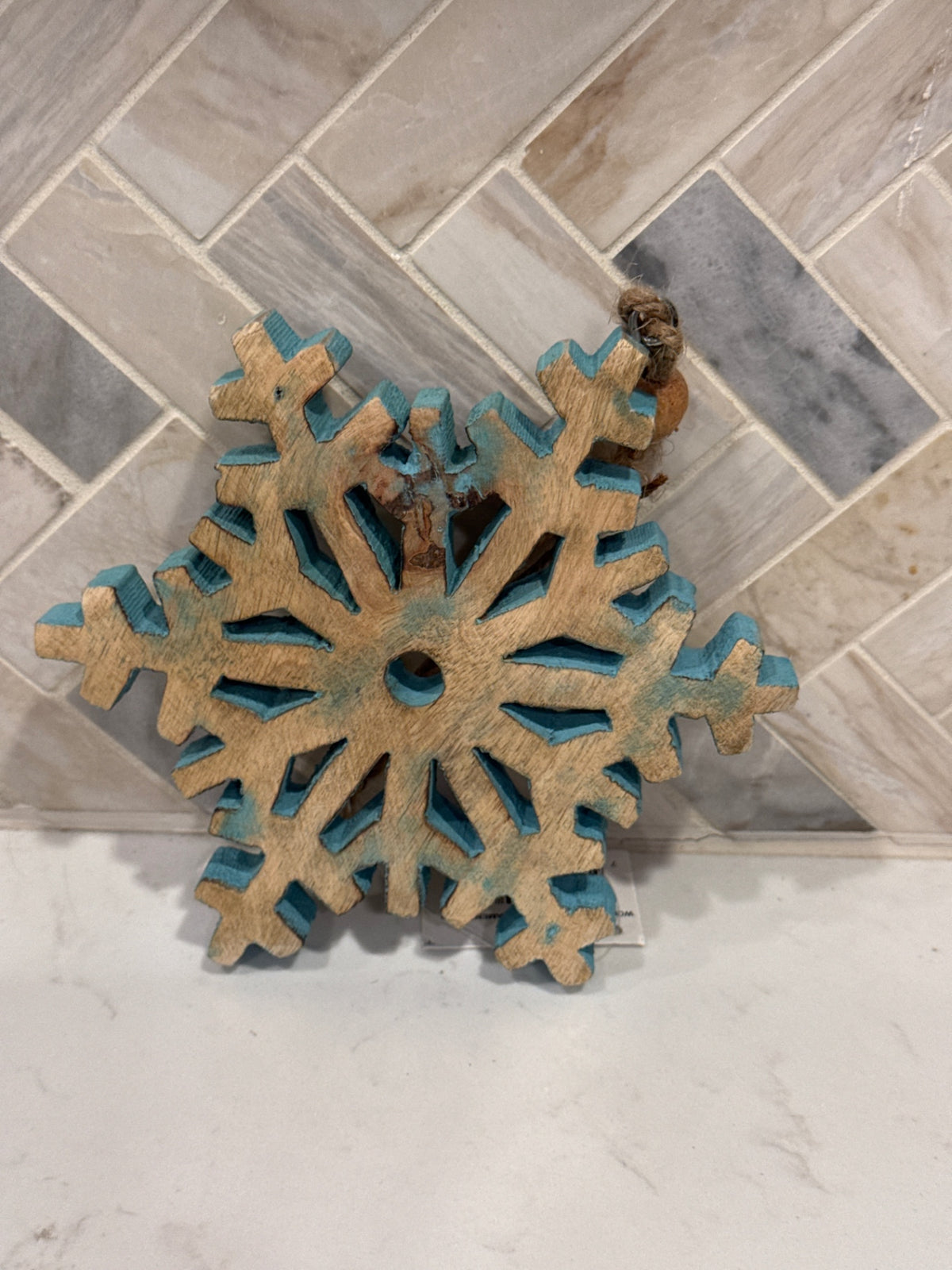 Christmas Ornament Aqua Wood Snowflake