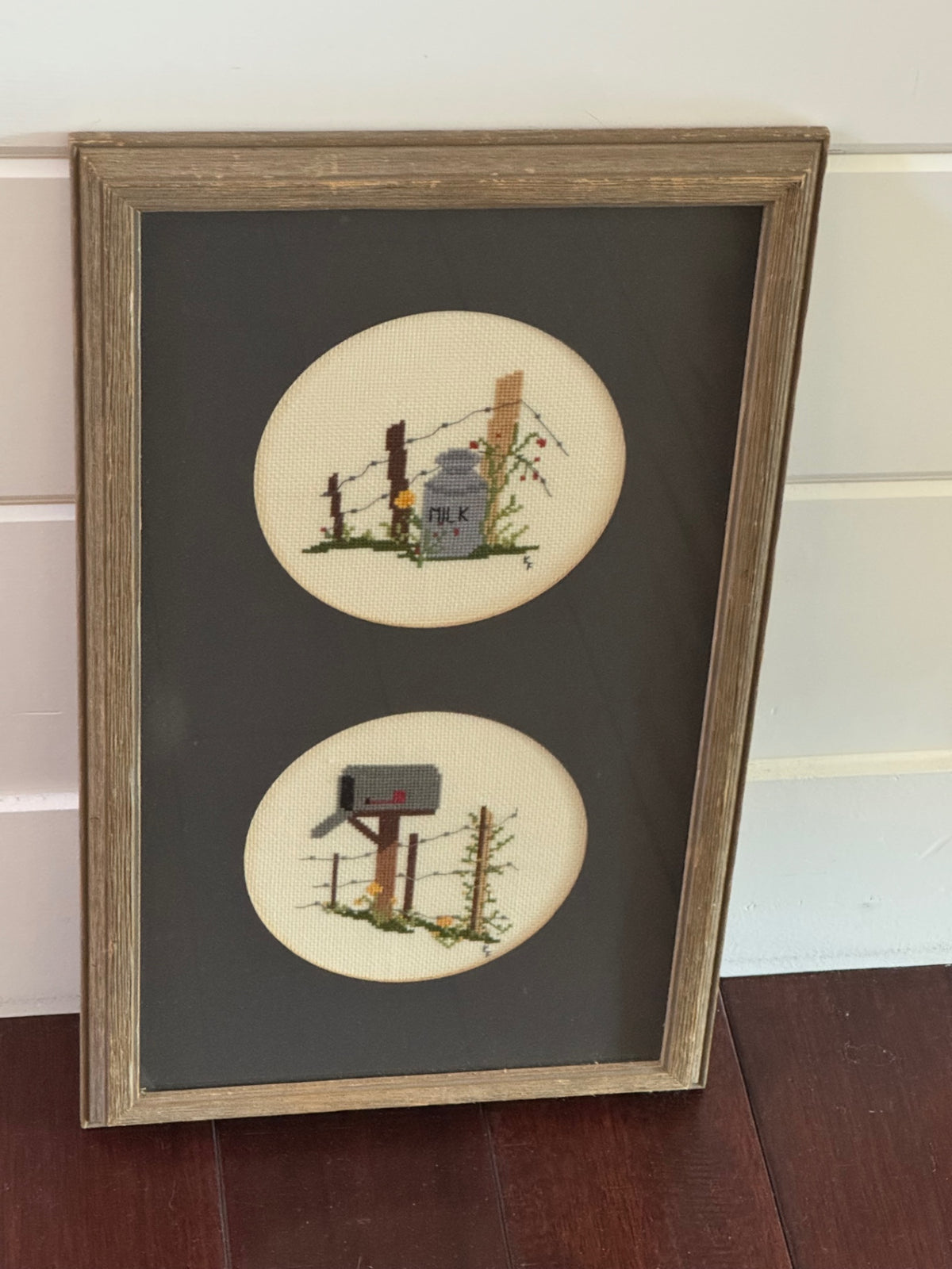 Vintage needlepoint milk-can & mail box