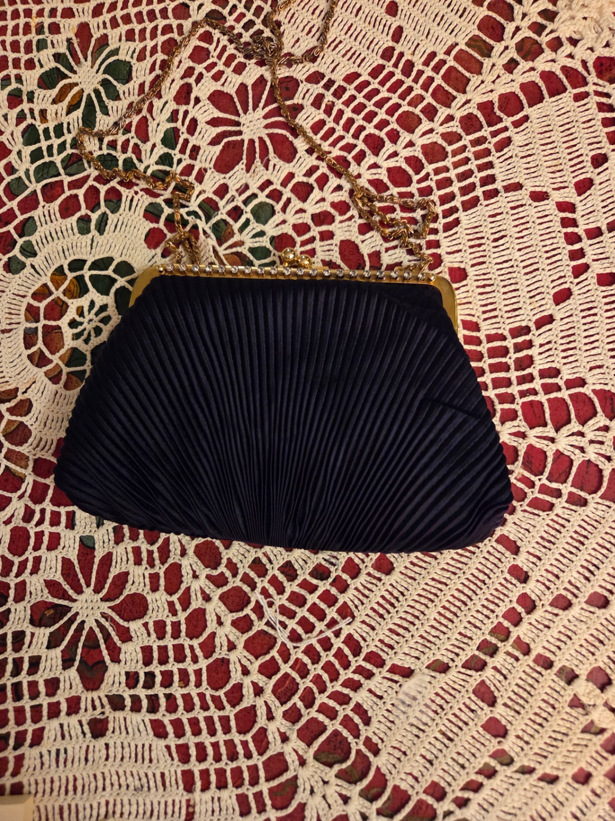 Vintage black handbag with rhinestones
