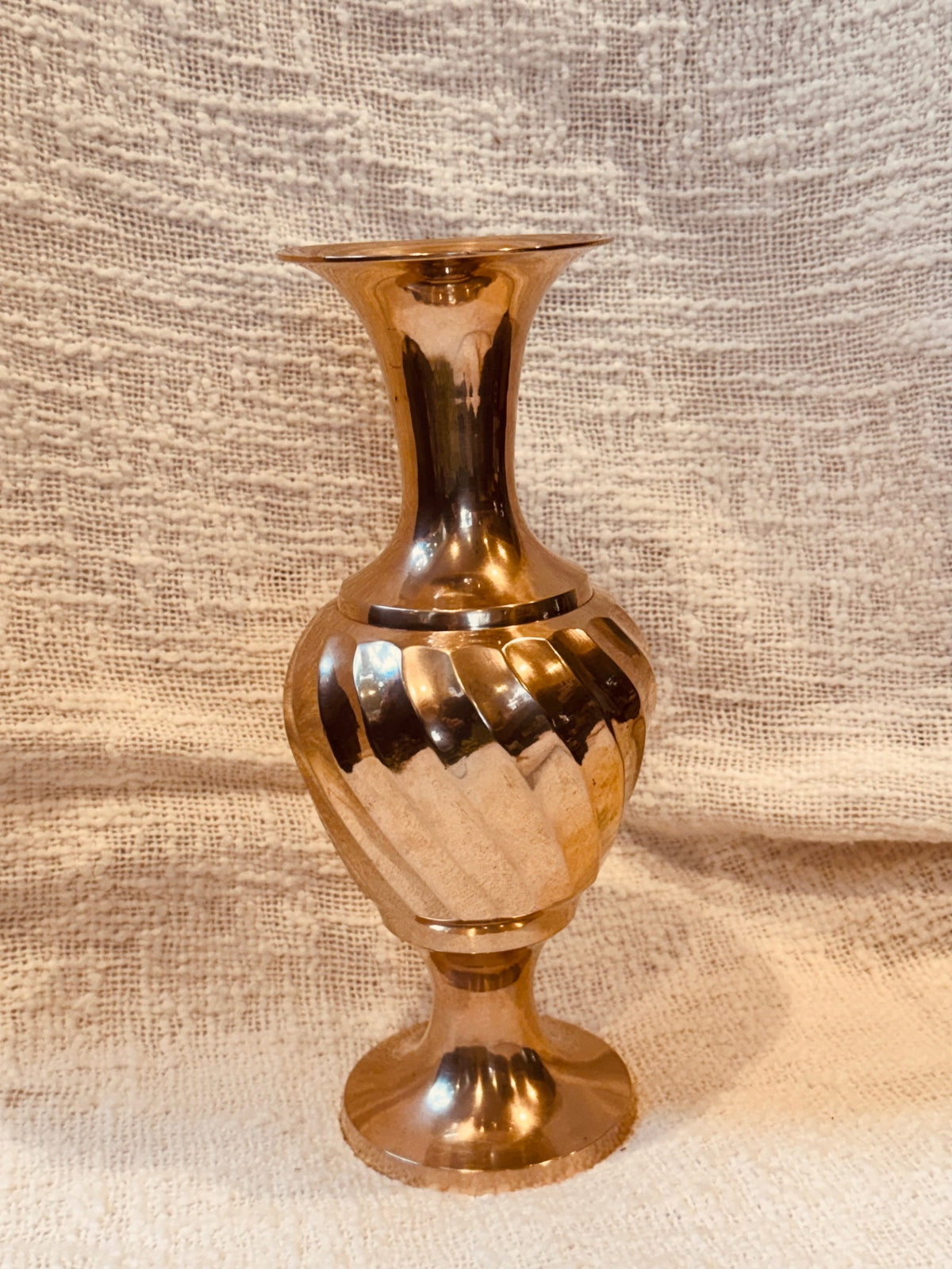 Vintage solid brass swirl trumpet vase mid-century