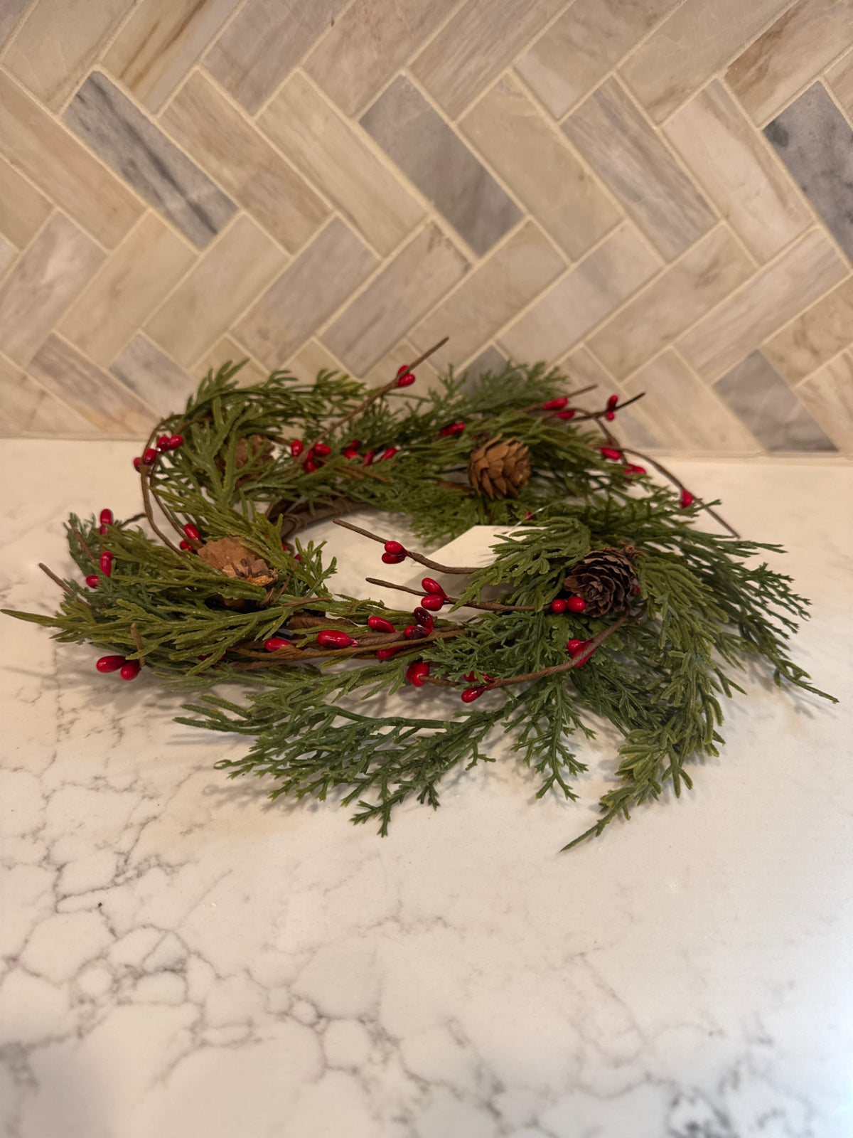 Candle Ring 3.5” Evergreen/Red berries
