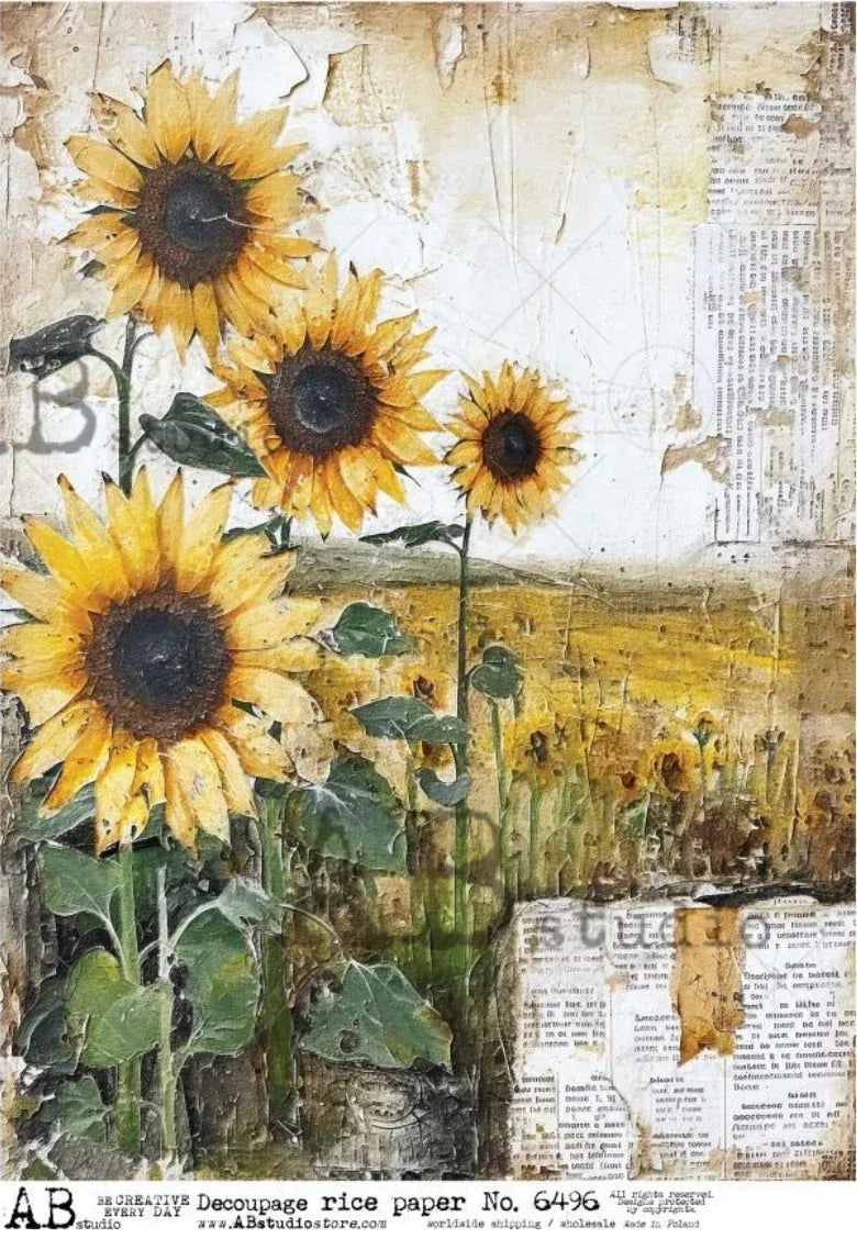 Decoupage Central Decoupage Paper A4 Rustic Sunflowers Decoupage Paper (AB Studios 6496)
