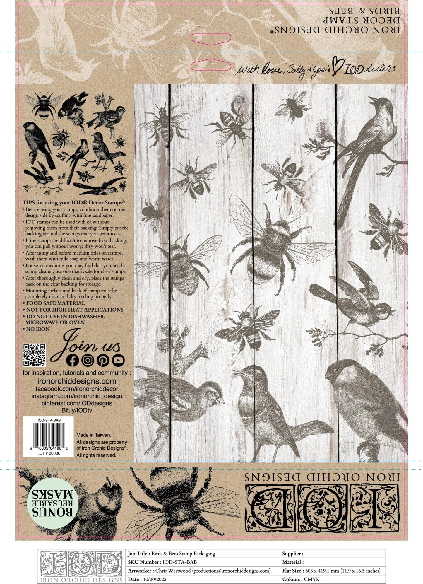 Birds & Bees 12x12 IOD Stamp (1 Sheet)