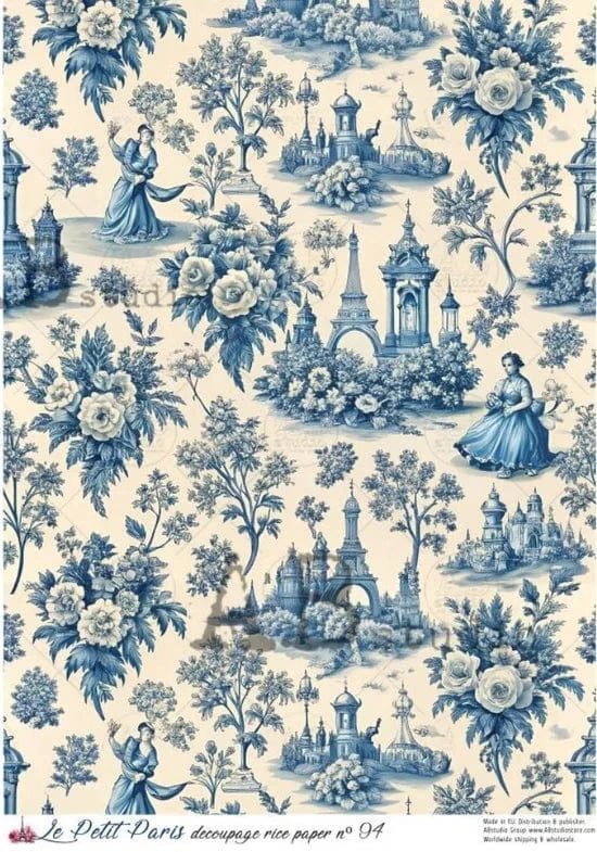 Blue Delft Toile Decoupage Rice Paper (Le Petit Paris No 94)