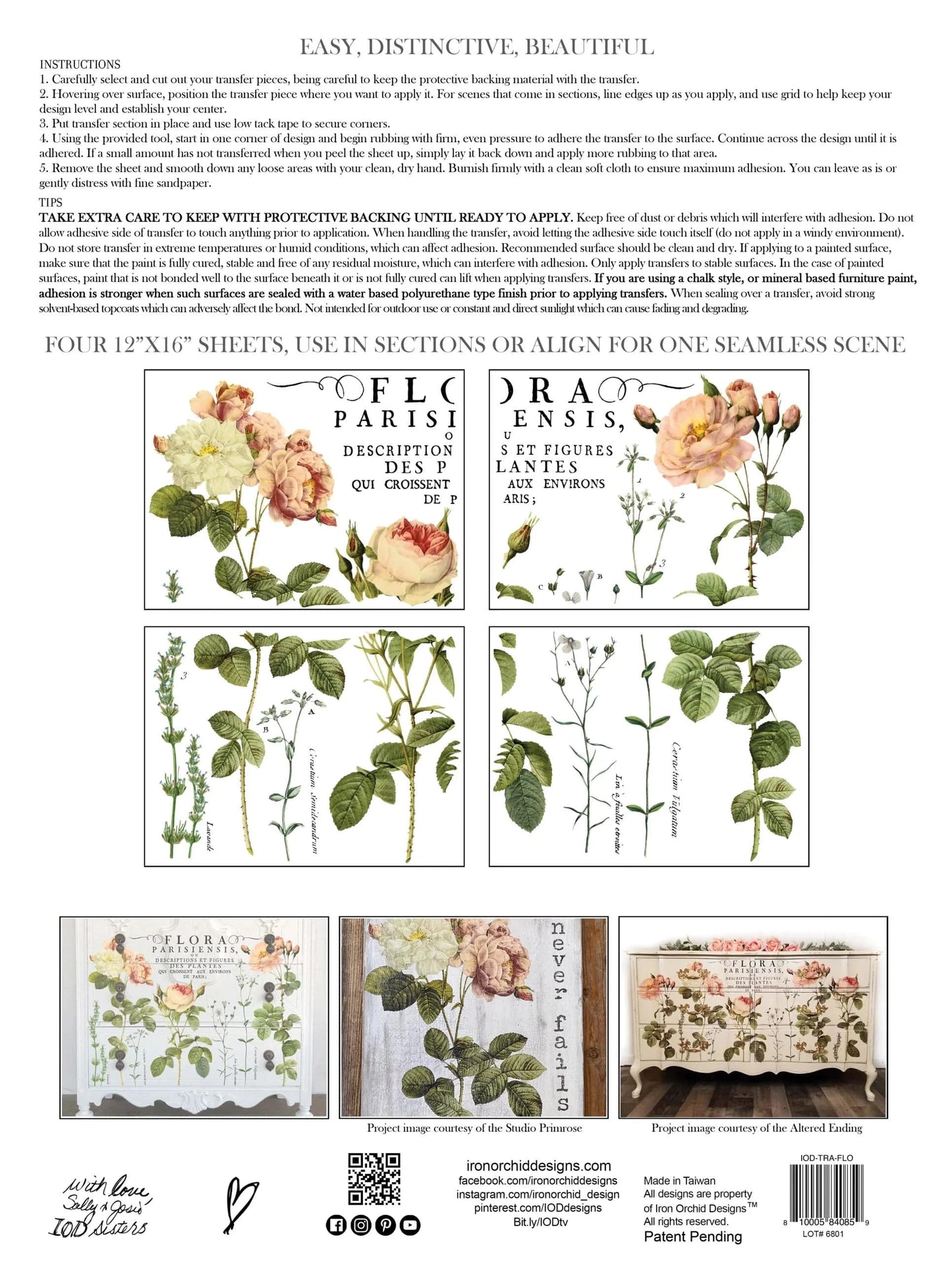Flora Parisiensis IOD Transfer 12x16 (4 Sheets)