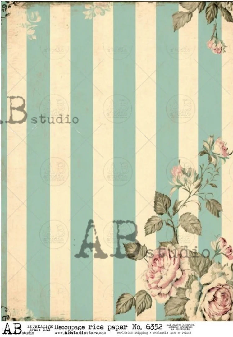 French Market Floral Stripes Rice Paper Background (AB Studios No 6352)