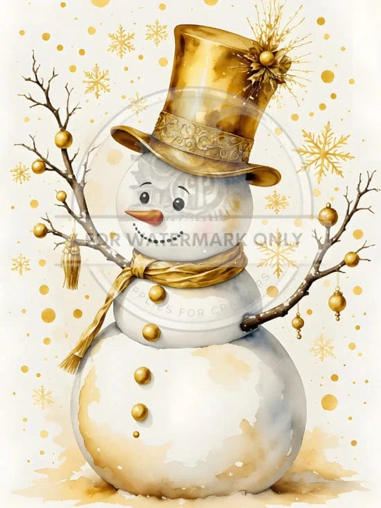 A4 Golden Snowman Decoupage Rice Paper (DC813)