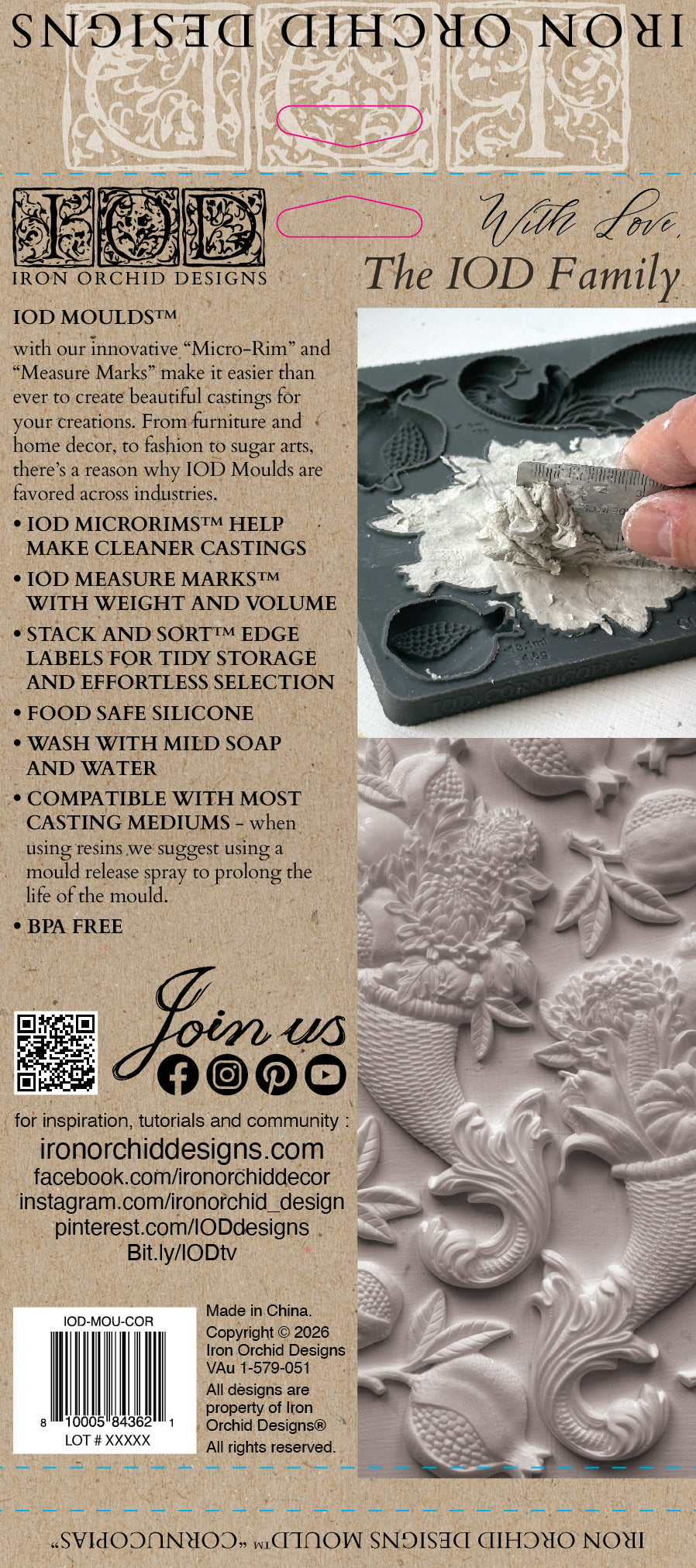 Cornucopias IOD Mould | 6x10 Harvest Cornucopia Decor Mould by Iron Orchid Designs | Vintage Thanksgiving Silicone Casting Mould