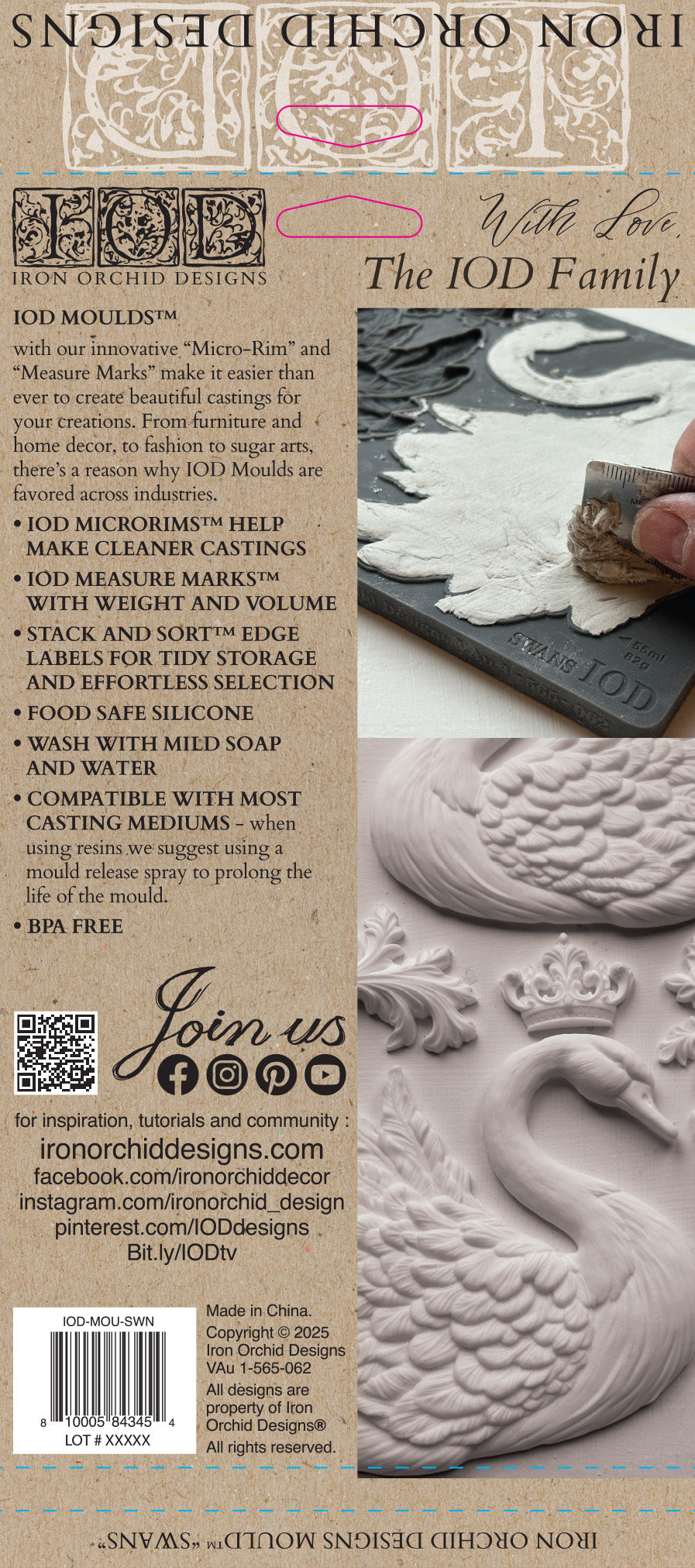 Swans IOD Mould | 6x10 Silicone Decor Mould by Iron Orchid Designs | Elegant Swan, Wings & Scroll Embellishments