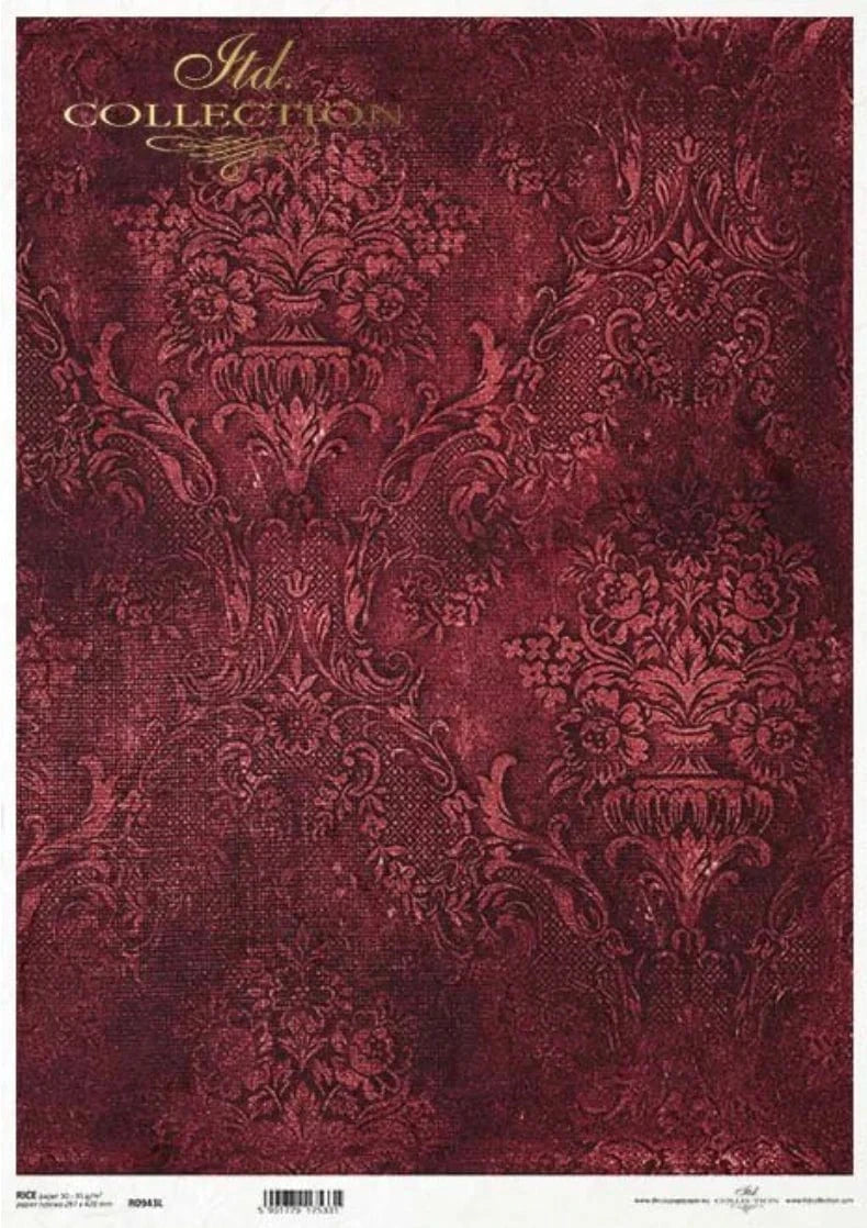 Decoupage Central Decoupage Paper A3 Maroon Damask Decoupage Rice Paper (ITD No. R0943L)