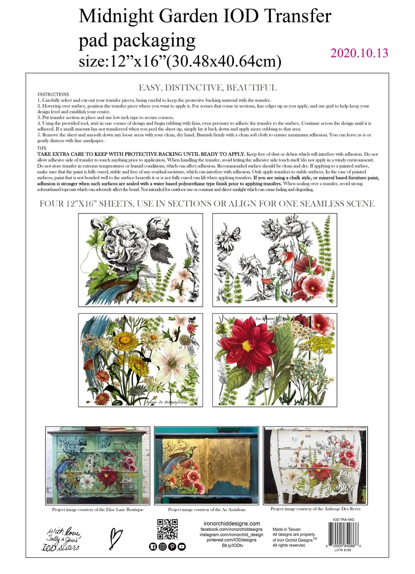 Midnight Garden IOD Transfer 12x16 Pad (4 sheets)