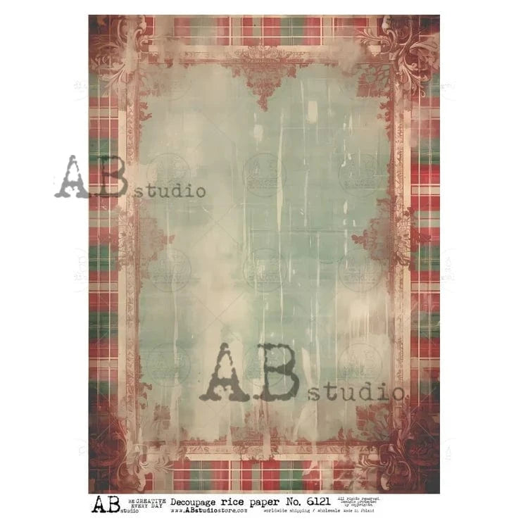 A4 Patina Plaid Decoupage Rice Paper (AB Studios No. 6121)