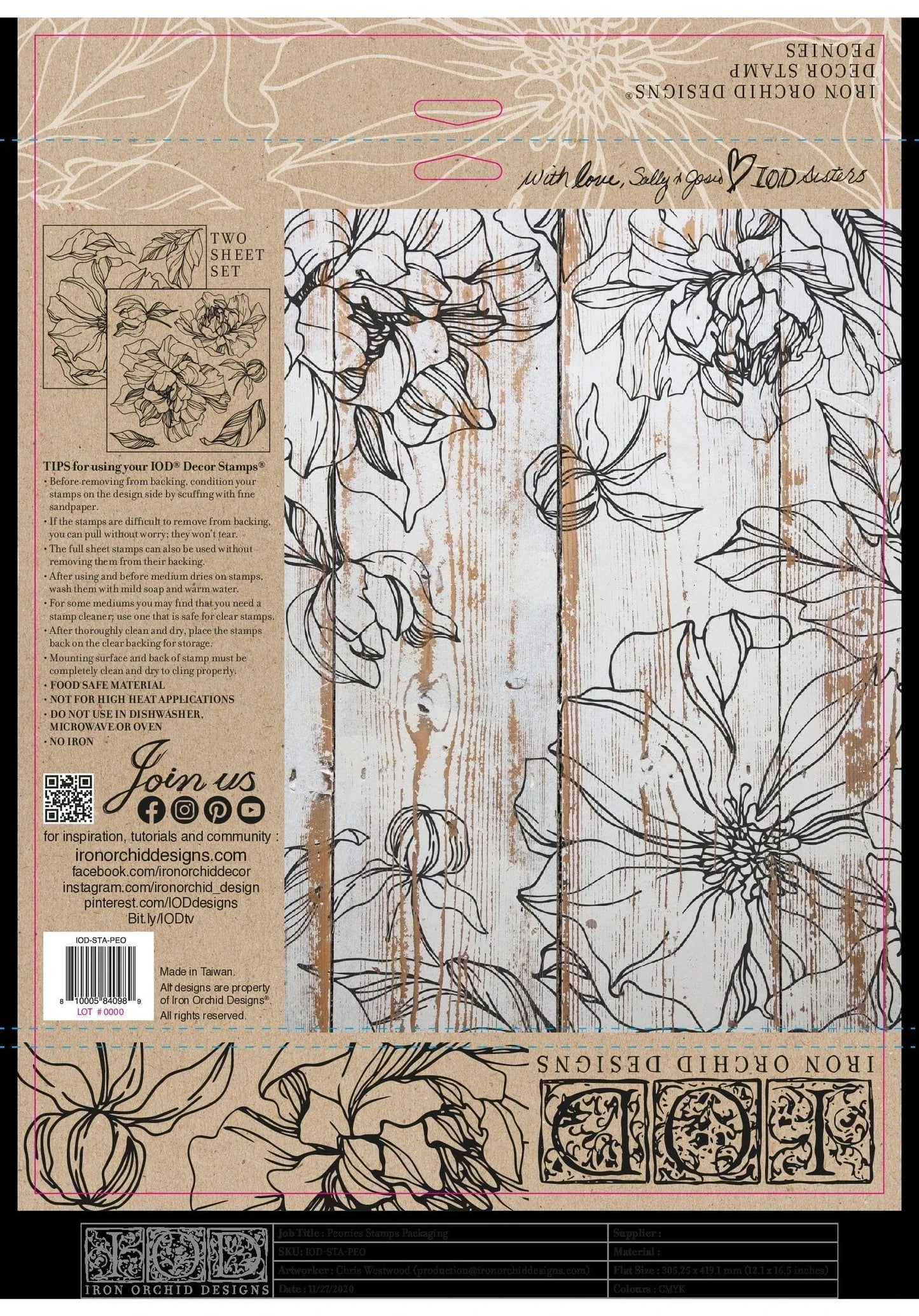 Peonies 12x12 IOD Stamp (2 Sheets)