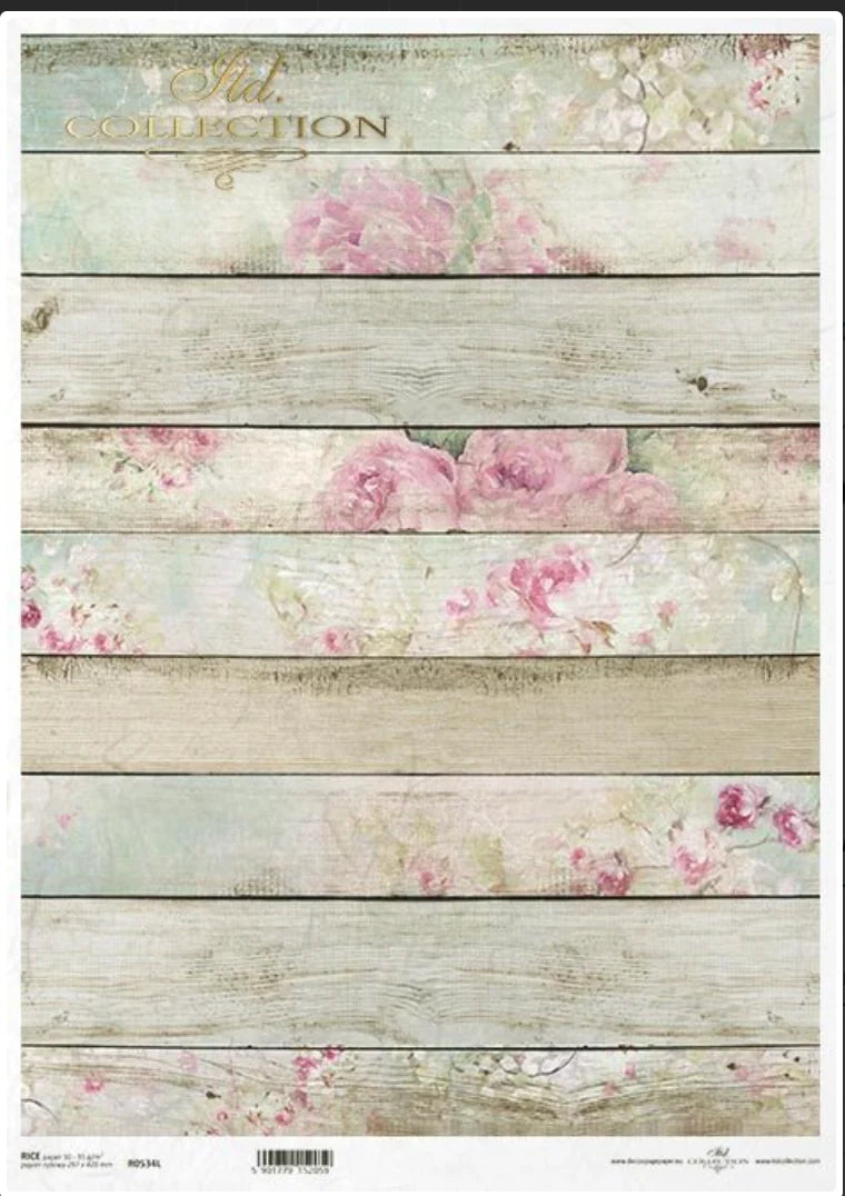 A3 Shabby Rose Plank Cottage Decoupage Rice Paper (RO534L)
