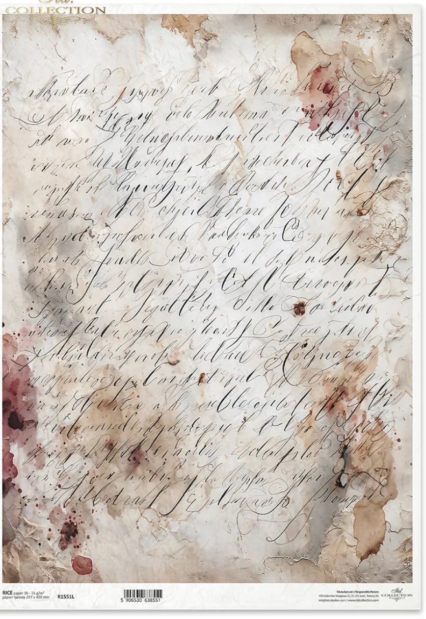 A3 Old World Script Decoupage Rice Paper (R1551L)