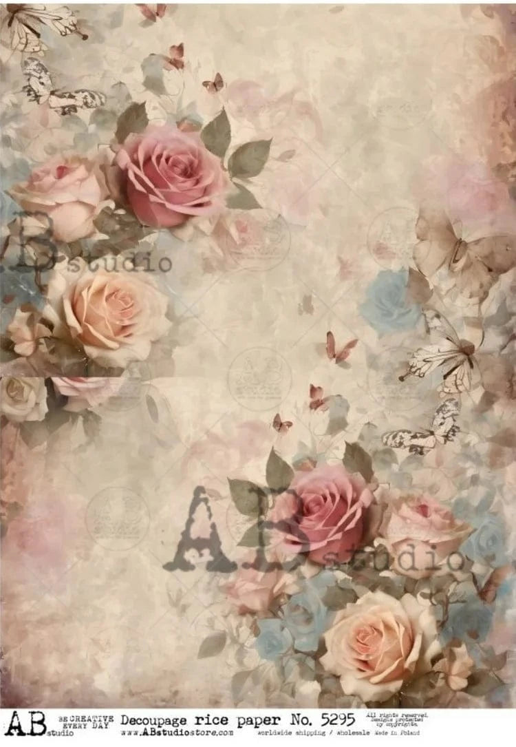 Decoupage Central Decoupage Paper Rose Wall Paper Decoupage Rice Paper (AB Studios No 5295)