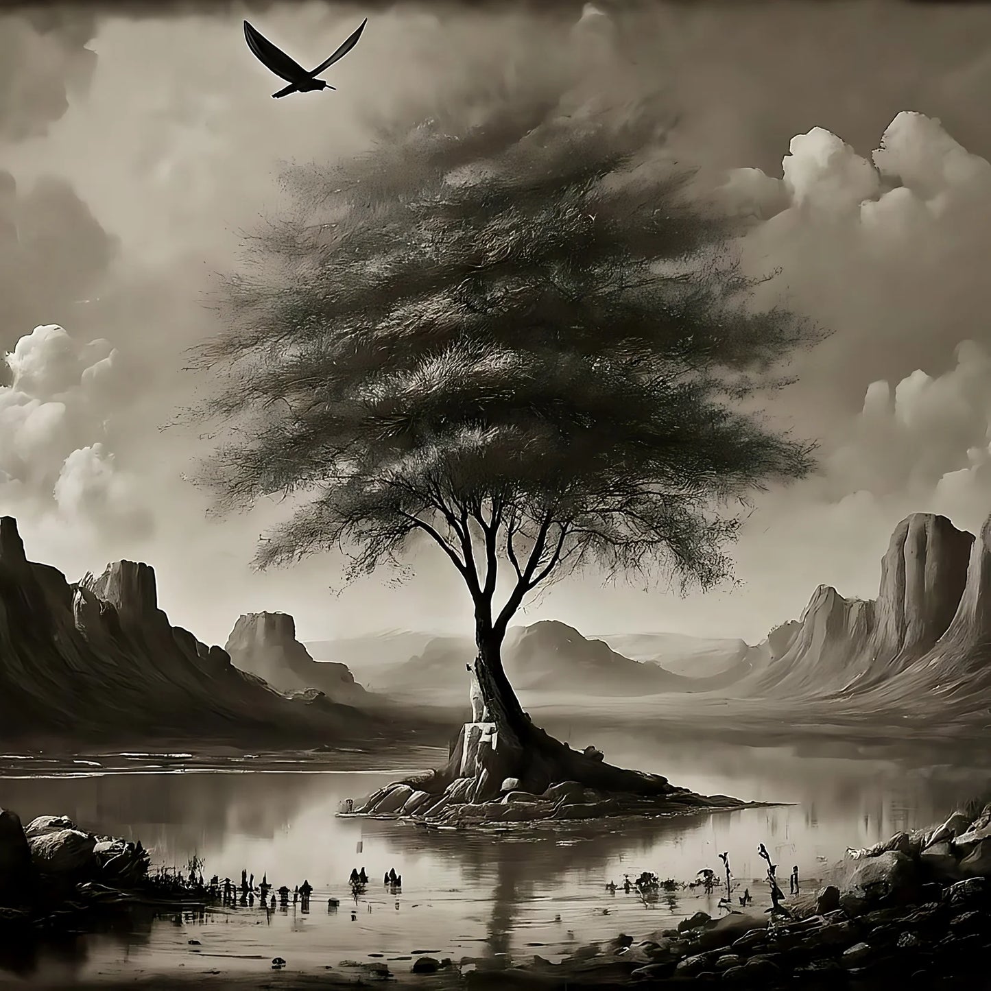 Sepia Landscape - 23x33 Large A1 Size Decoupage Paper - Three Yellow Goats