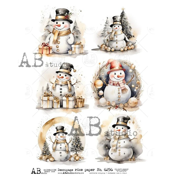 A4 Snowmen Multi Decoupage Rice Paper (AB Studios No. 6256)
