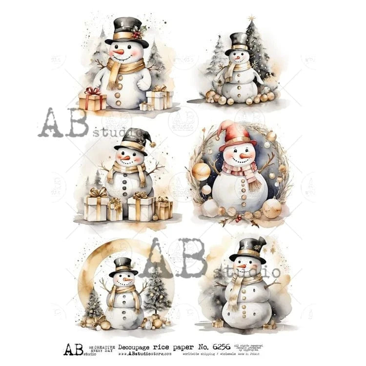 A4 Snowmen Multi Decoupage Rice Paper (AB Studios No. 6256)