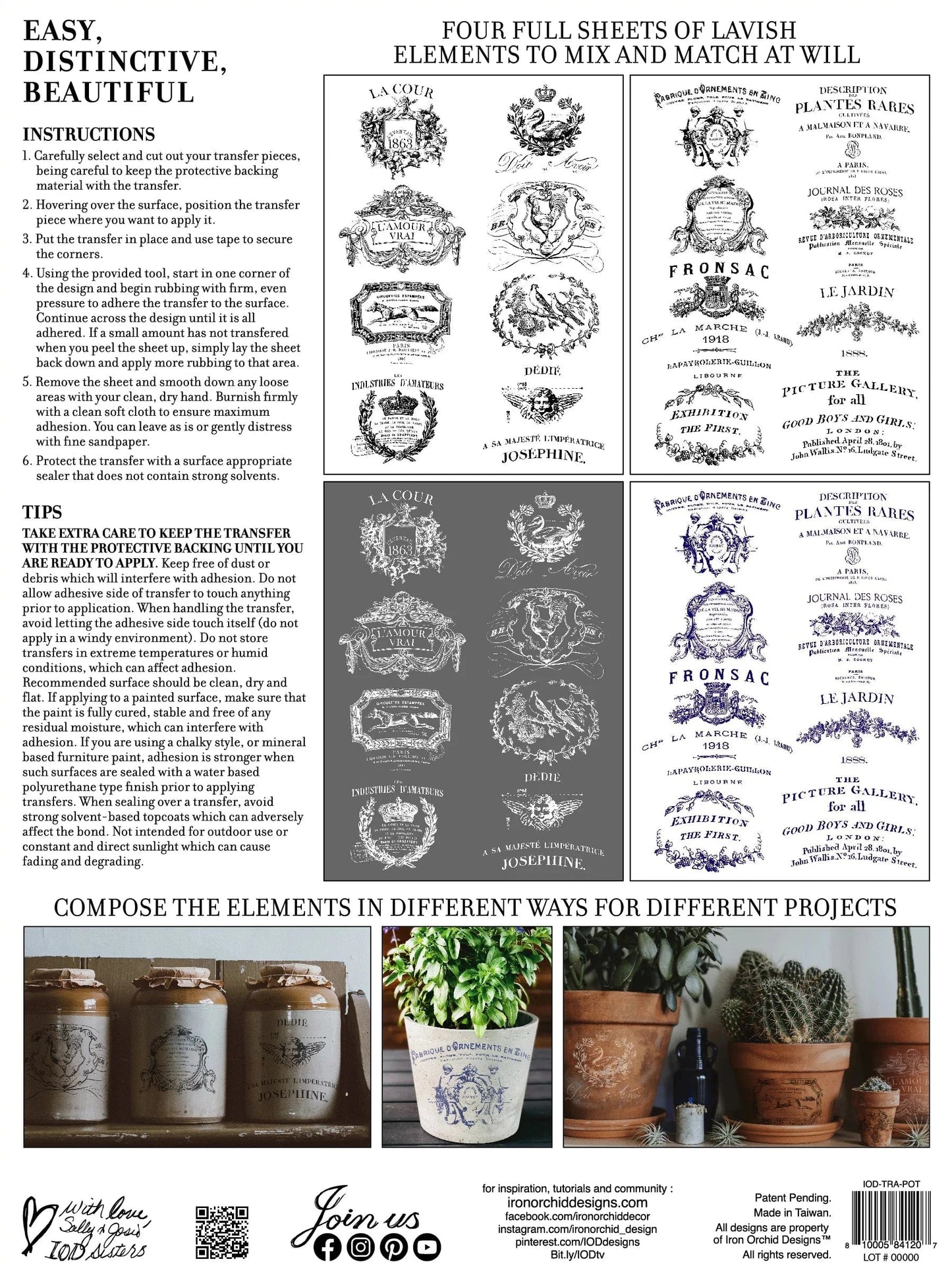 Traditional Pots IOD Transfer 12x16 (4 Sheets)