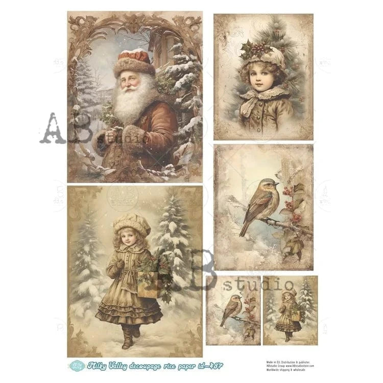 A4 Victorian Christmas Multi Decoupage Rice Paper (ID487)