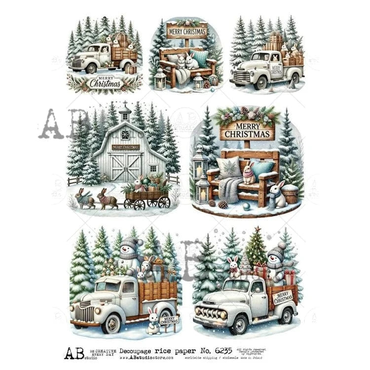 A4 Woodland Christmas Charm Decoupage Rice Paper (AB Studios No. 6235)
