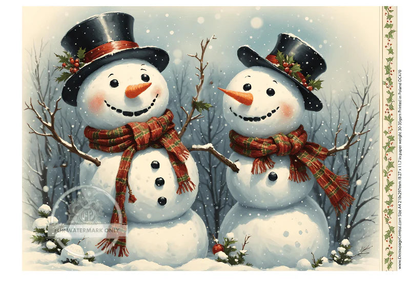 A4 Christmas Snowmen Decoupage Rice Paper (DC470)