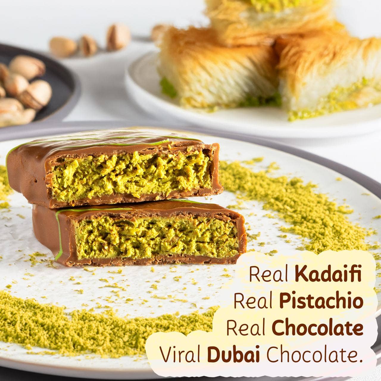 Famous Dubai Chocolate Bar, Premium Pistachio, 3.35 oz
