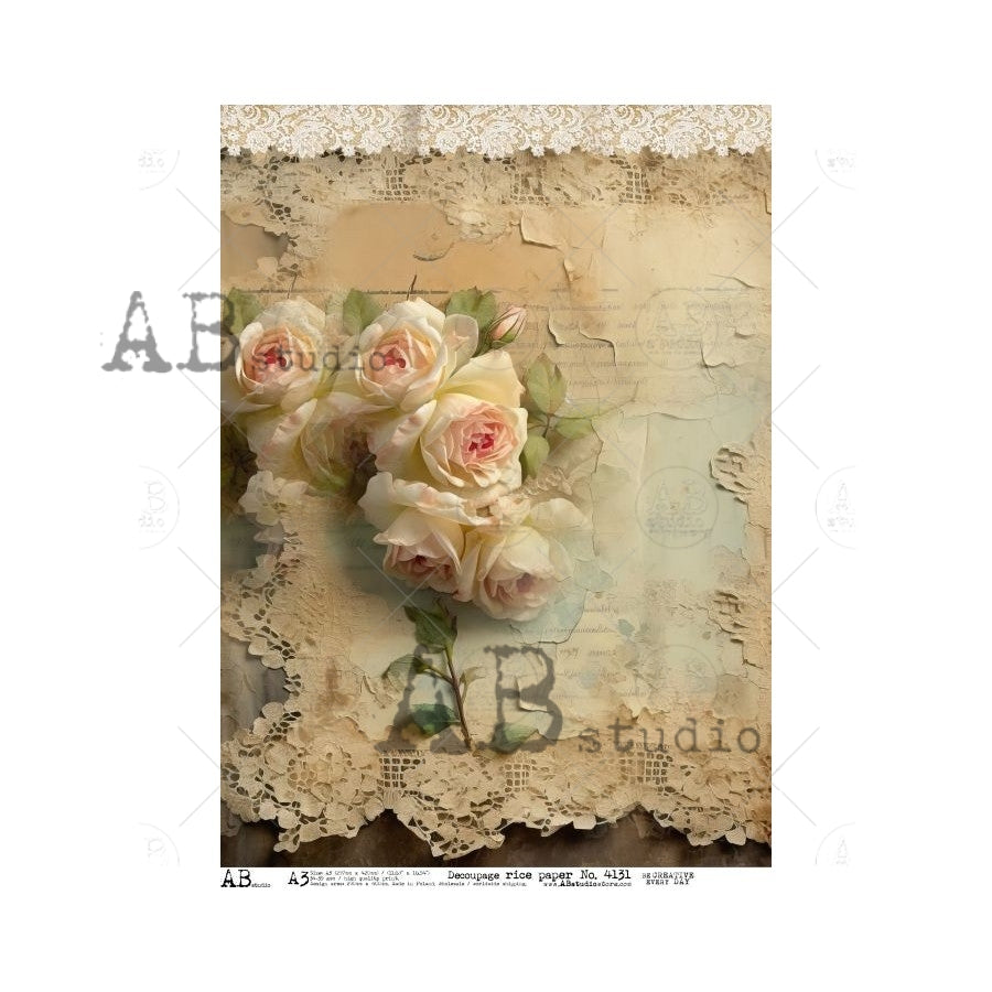 A3 Lace & Blush Roses Rice Paper (ID-4131)
