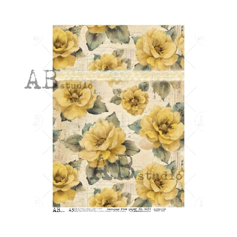 A3 Golden Petals & Script Rice Paper (AB Studio ID-4159)