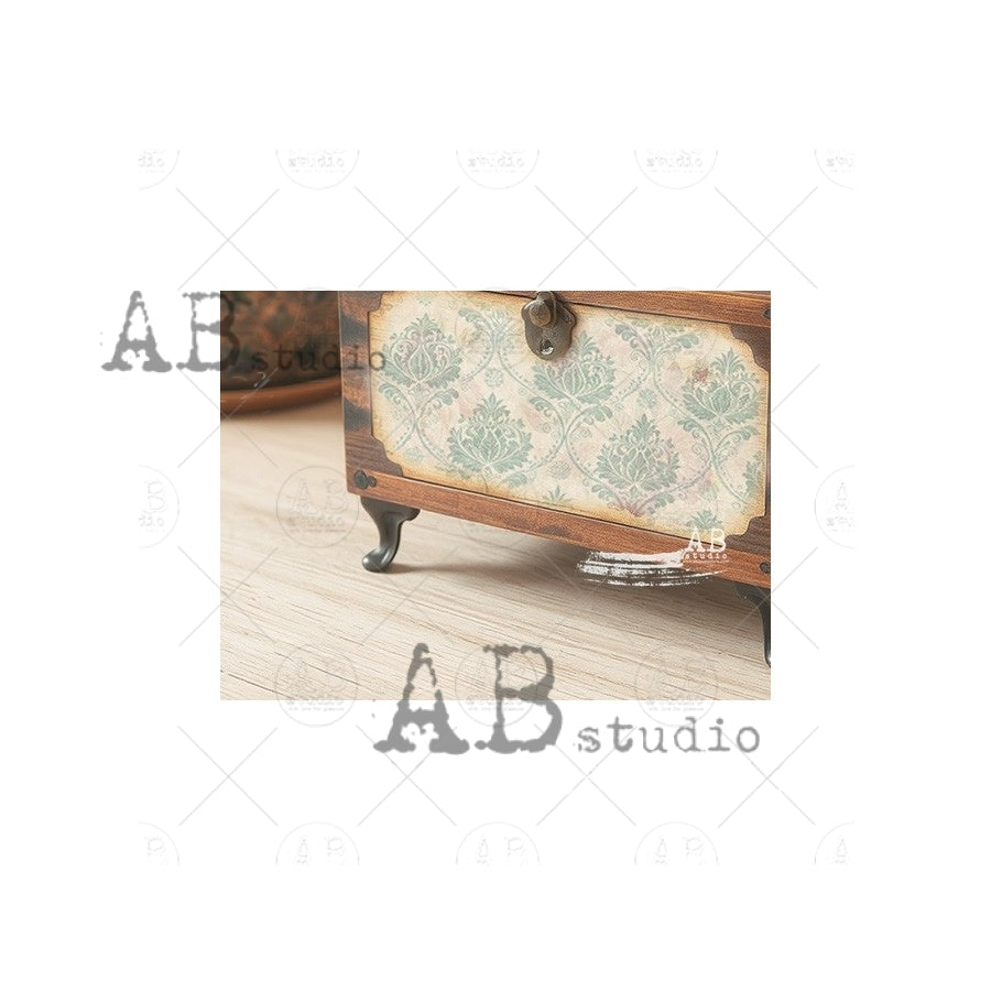 A4 Seafoam Damask Decoupage Rice Paper (AB Studio ID-7404)