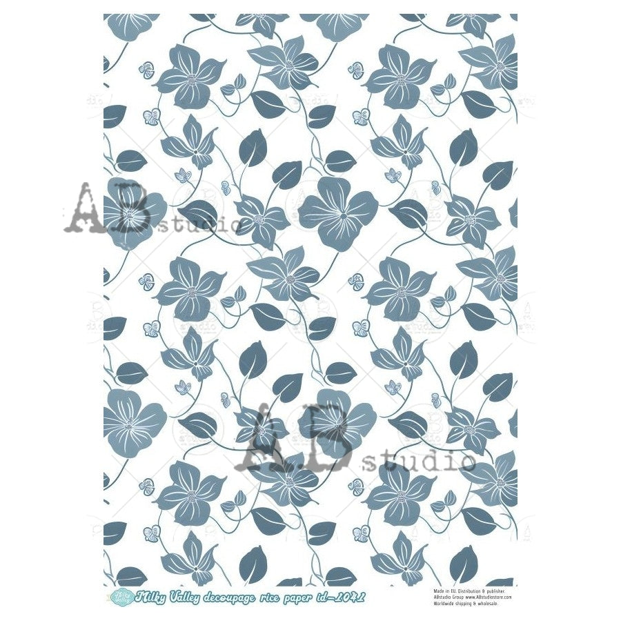 A4 Blue Meadow Vines Rice Paper (Milky Valley ID-1041)