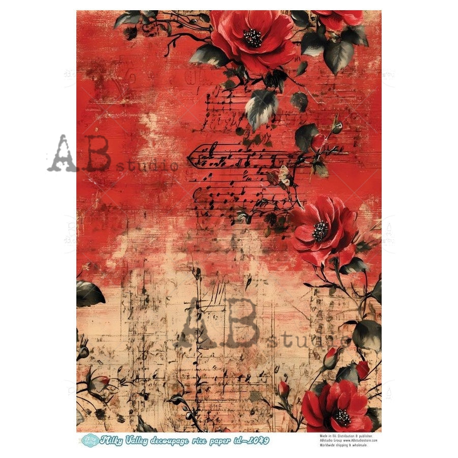 A4 Crimson Sonata Decoupage Rice Paper (Milky Valley ID-1049)