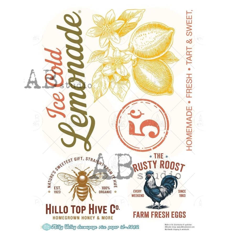 A4 Old Ice Cold Lemonade Rice Paper (Milky Valley ID-1062)