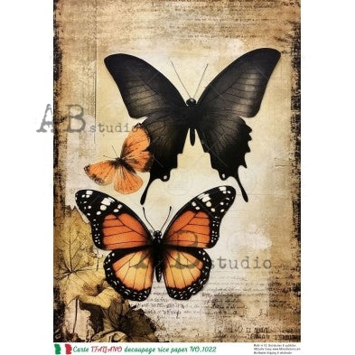 A4 Vintage Butterflies in Black & Orange(Carte Italiano NO. 1022)