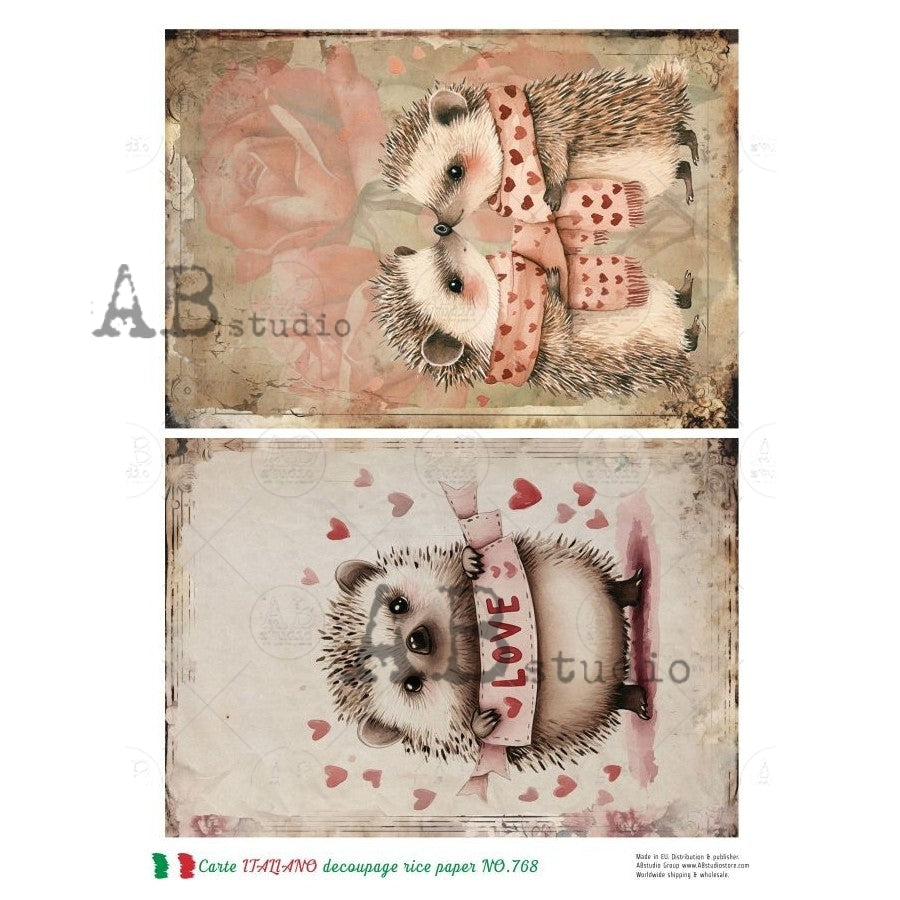 A4 Hedgehog Delight Decoupage Rice Paper (Carte Italiano No 768)