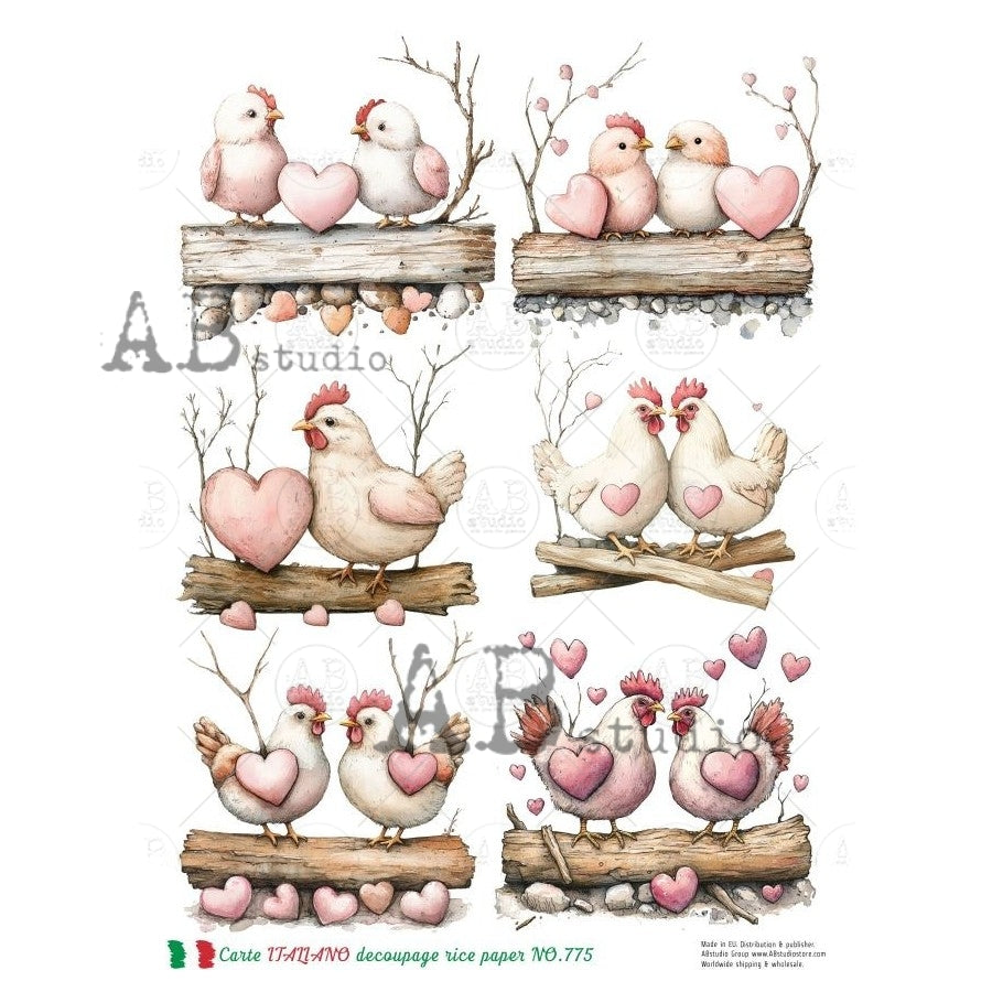 A4 Chicky Love Decoupage Rice Paper (Carte Italiano No 775)